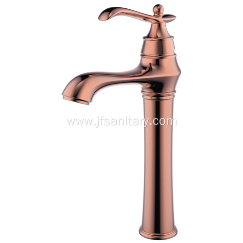 Rose Gold Brass Single Lever Lavatory Faucet Tall